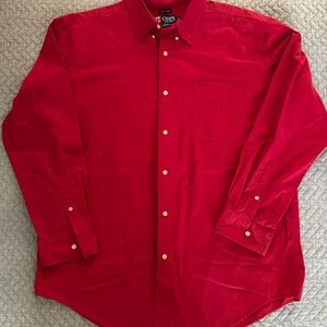 Chaps Men's Bright Red Long-Sleeve Button-Down Shirt Size XL (small hole)